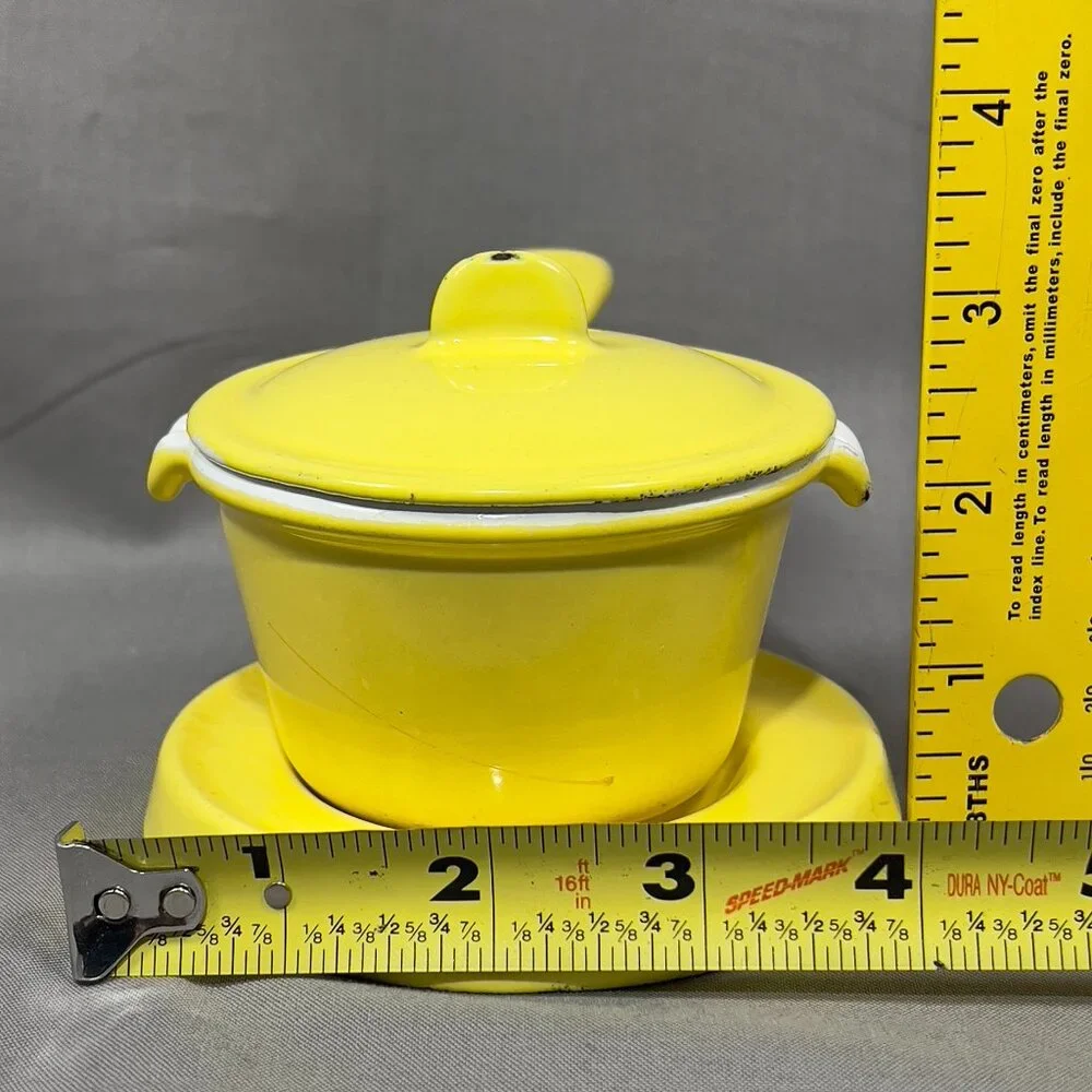 Vtg Descoware Butter Warmer Enamel Cast Iron Yellow Covered Dish Trivet Belgium